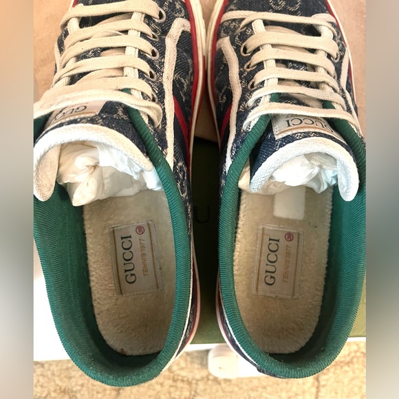 Gucci Tennis 1977 Webbing Trimmed Monogrammed Blue Denim Sneakers Size 8… - Picture 9 of 15